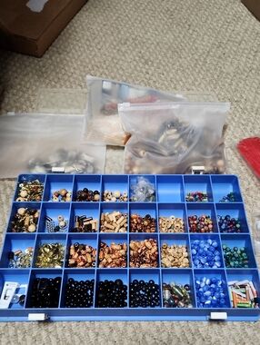 Blue Plastic Compartment Organizer Tray for Beads and Small Parts